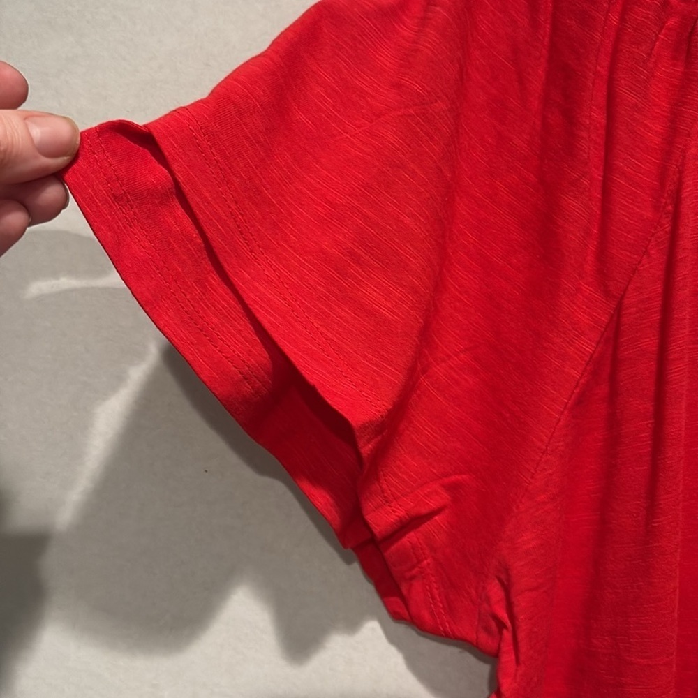 Rafaella Red V-Neck Short Sleeve Ruffle Top - Picture 5 of 15